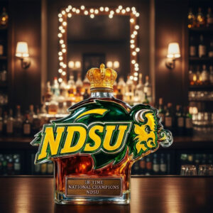 Alternative view of Ndsu Bison Crown Glass Trophy 18 Time National Champions Whiskey Bottle