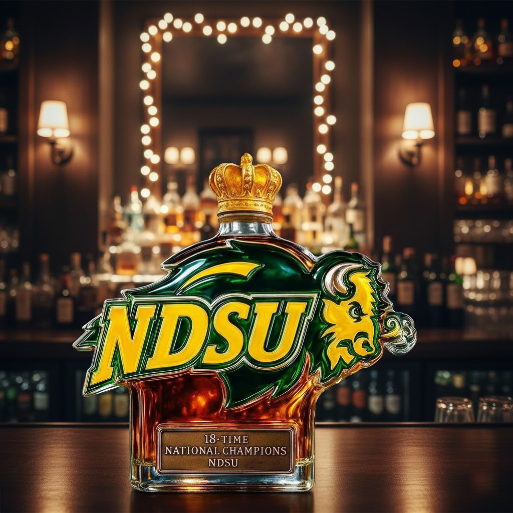 Ndsu Bison Crown Glass Trophy 18 Time National Champions Whiskey Bottle - Image 2