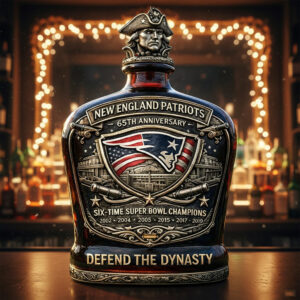 Alternative view of New England Patriots 65Th Anniversary Six Time Super Bowl Champions Whiskey Bottle
