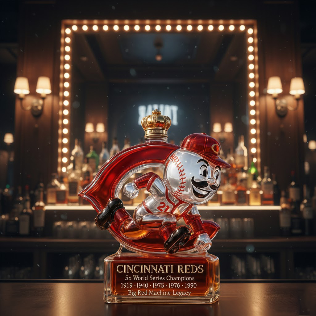 Cincinnati Reds Big Red Machine Trophy 5X World Series Champions Whiskey Bottle - Image 2