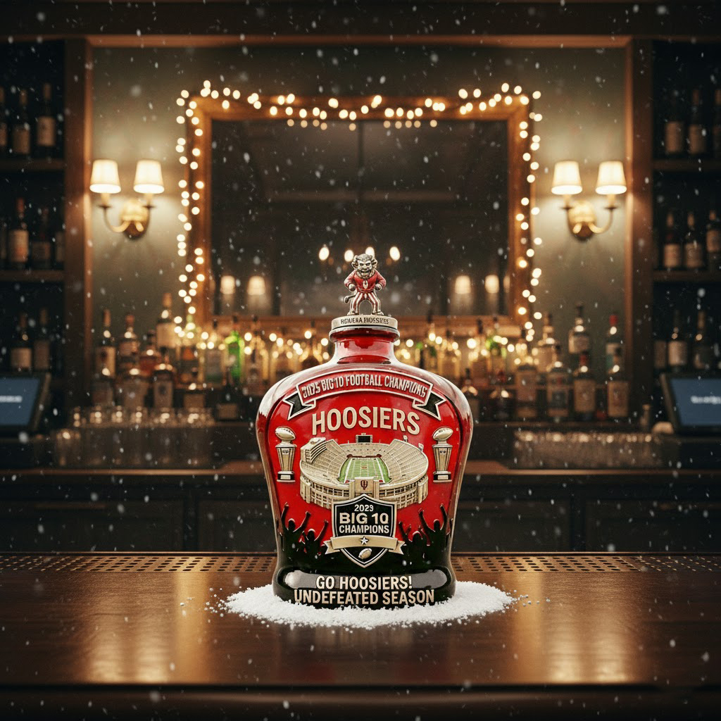 Indiana Hoosiers 2025 Big Ten Football Champions Go Hoosiers Decanter Whiskey Bottle - Image 2