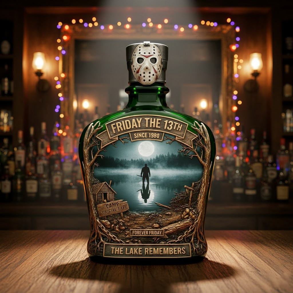 Friday The 13Th Jason Mask Whiskey Bottle Decor Horror Movie Halloween Collectible - Image 2