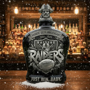 Alternative view of Las Vegas Raiders 65Th Anniversary Just Win Baby 2025 Decanter Whiskey Bottle