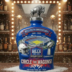 Alternative view of Buffalo Bills 65Th Anniversary Circle The Wagons Decanter Whiskey Bottle 2025