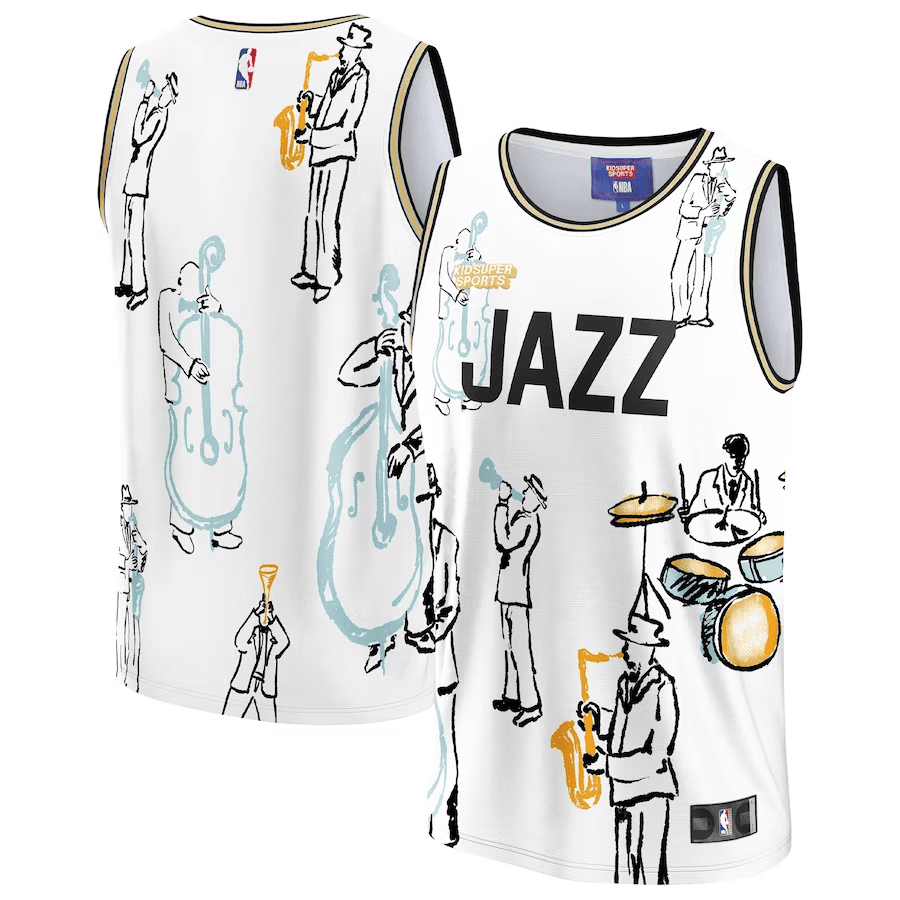 Utah Jazz NBA & KidSuper Studios Unisex Hometown Basketball Jersey - White - JS783 