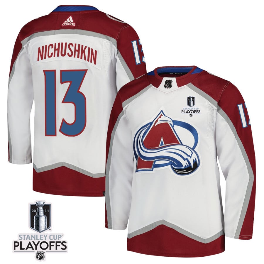 Valeri Nichushkin 13 Colorado Avalanche 2024 NHL Playoffs Patch Away Hockey Jersey - Men, White - JS265 