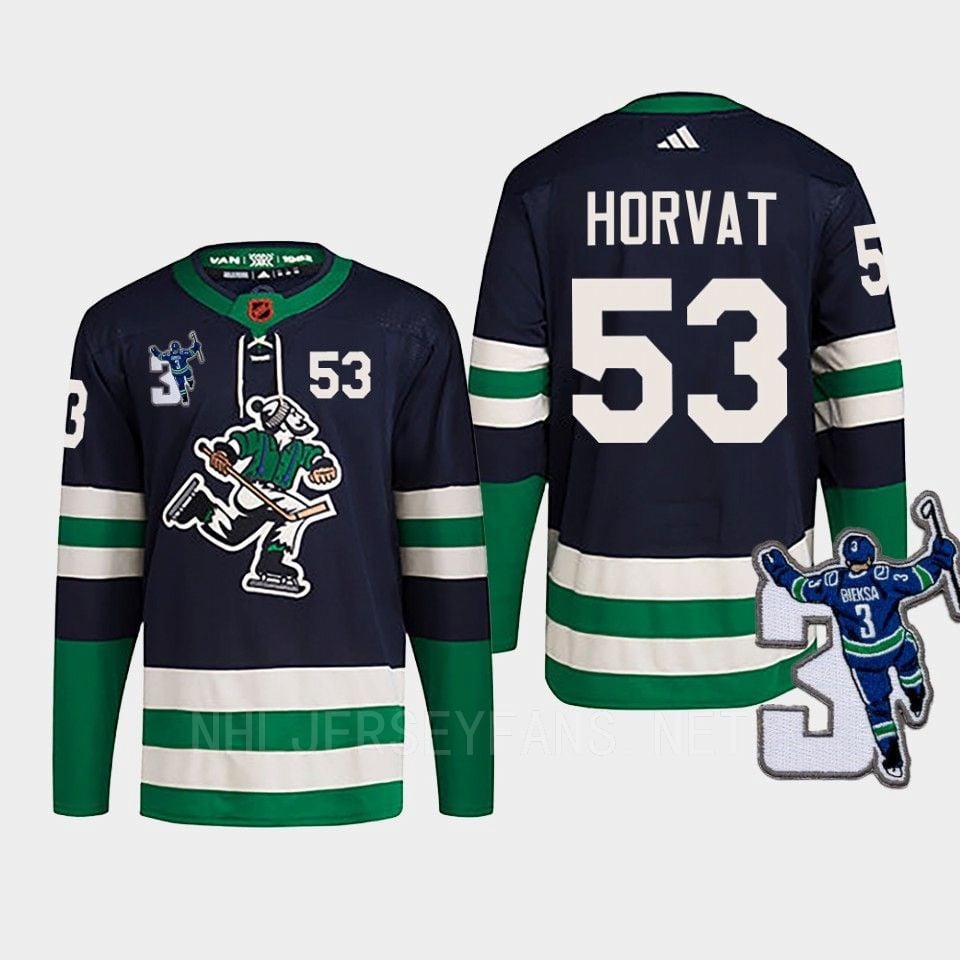 Vancouver Canucks Bo Horvat 53 Navy Reverse Retro 2.0 Kevin Bieska Patch Hockey Jersey - JS728 
