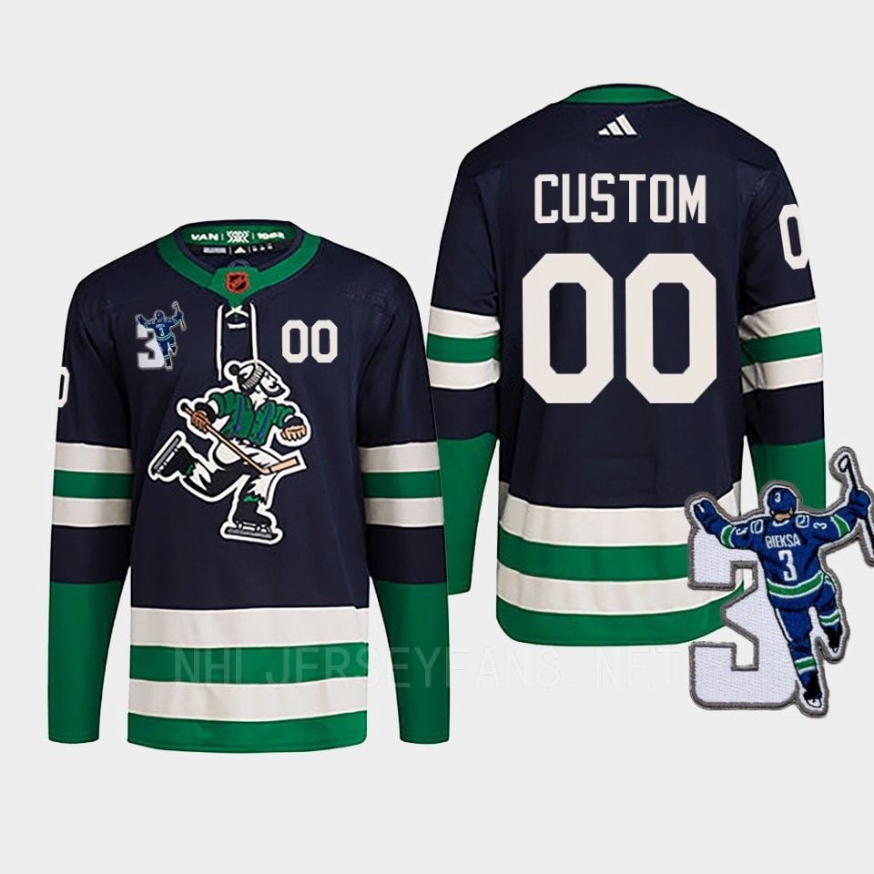 Vancouver Canucks Custom 00 Navy Reverse Retro 2.0 Kevin Bieska Patch Hockey Jersey - JS144 