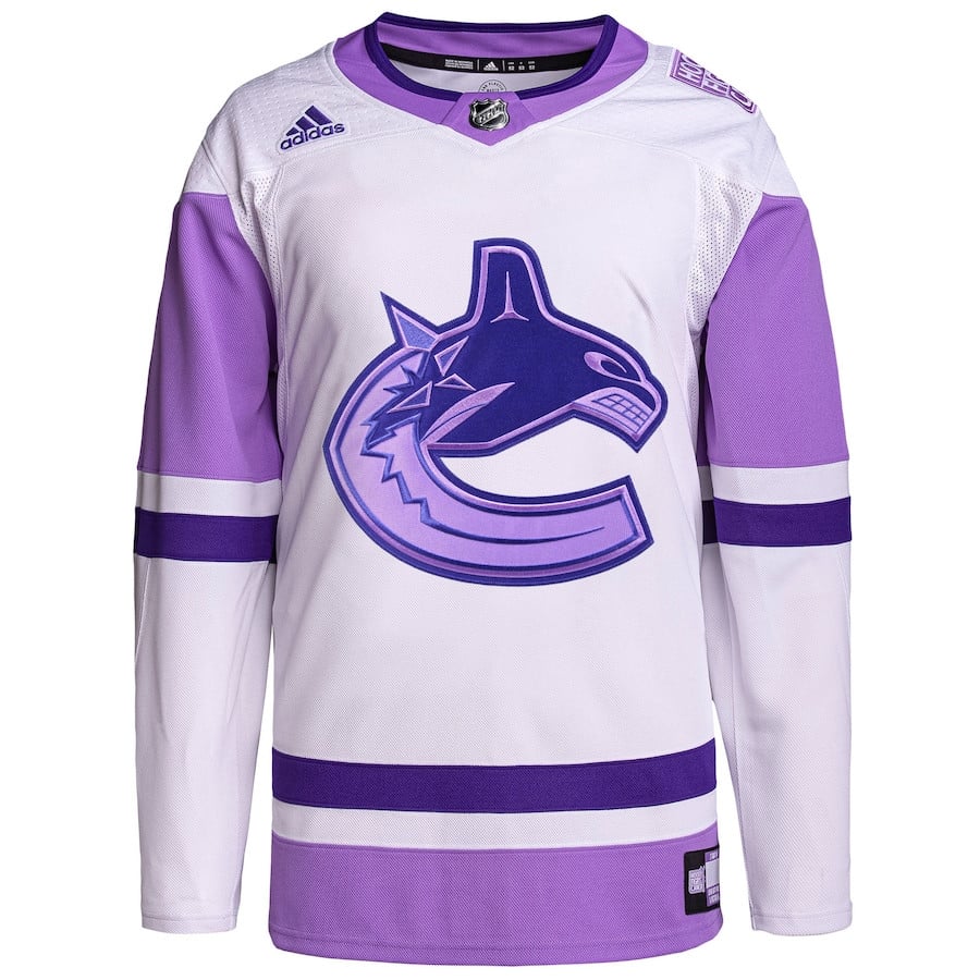 Alternative view of Vancouver Canucks Hockey Fights Cancer Primegreen Custom Men Hockey Jersey - White/Purple - JS155 