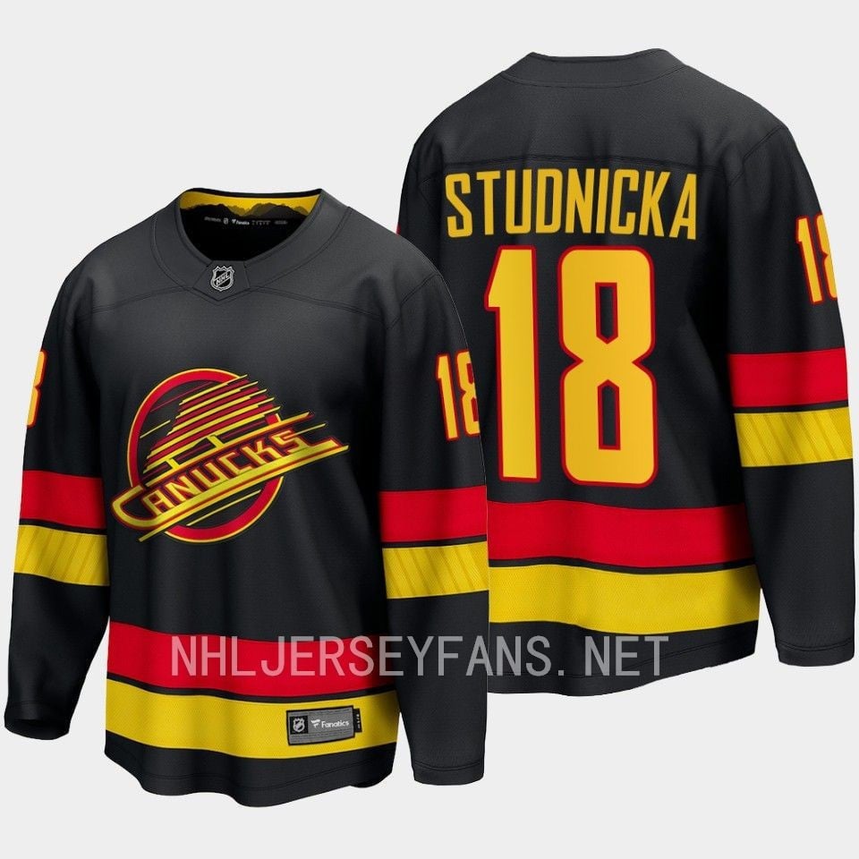Vancouver Canucks Jack Studnicka 18 2023-24 Alternate Hockey Jersey Breakaway Black - JS352 
