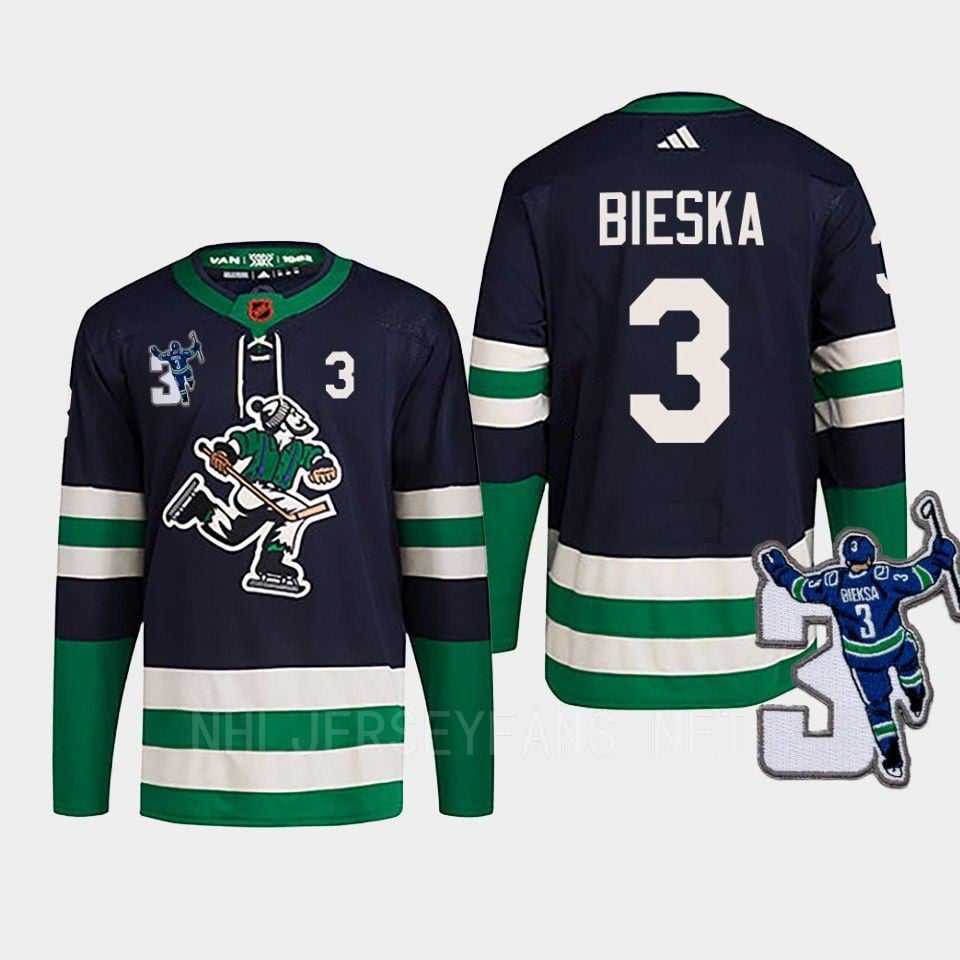 Vancouver Canucks Kevin Bieska 3 Navy Reverse Retro 2.0 Kevin Bieska Patch Hockey Jersey - JS570 