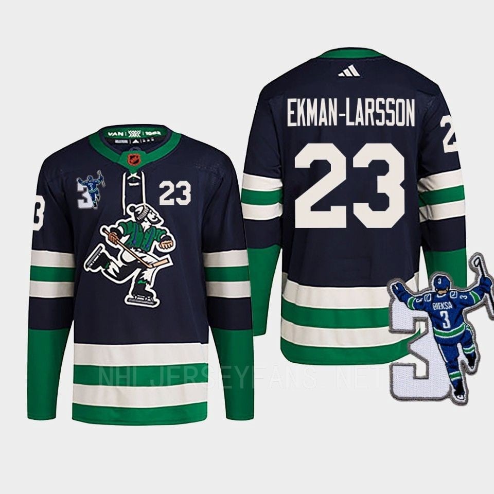 Vancouver Canucks Oliver Ekman-Larsson 23 Navy Reverse Retro 2.0 Kevin Bieska Patch Hockey Jersey - JS442 