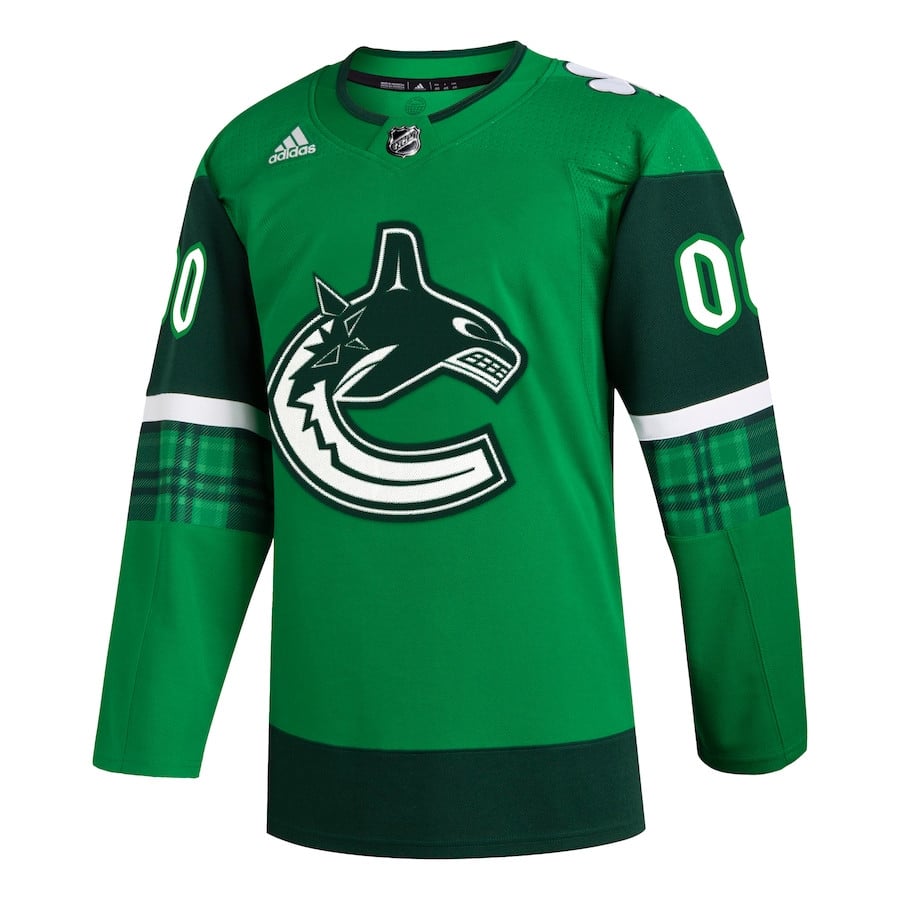 Alternative view of Vancouver Canucks St. Patrick's Day Custom Men Hockey Jersey - Kelly Green - JS578 