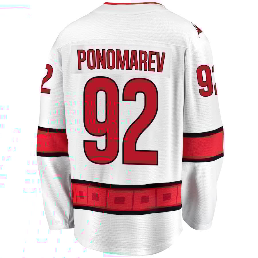 Alternative view of Vasiliy Ponomarev 92 Carolina Hurricanes Stanley Cup 2023 Playoffs Patch Away Breakaway Men Hockey Jersey - White - JS859 