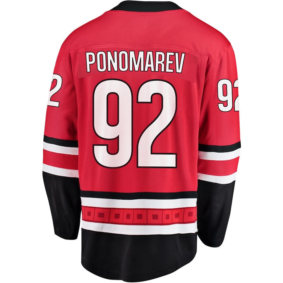 Alternative view of Vasiliy Ponomarev 92 Carolina Hurricanes Stanley Cup 2023 Playoffs Patch Home Breakaway Men Hockey Jersey - Red - JS338 