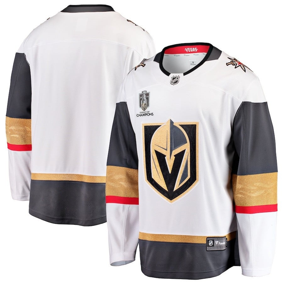 Vegas Golden Knights 2023 Stanley Cup Champions Patch Away Breakaway Hockey Jersey - White - JS520 
