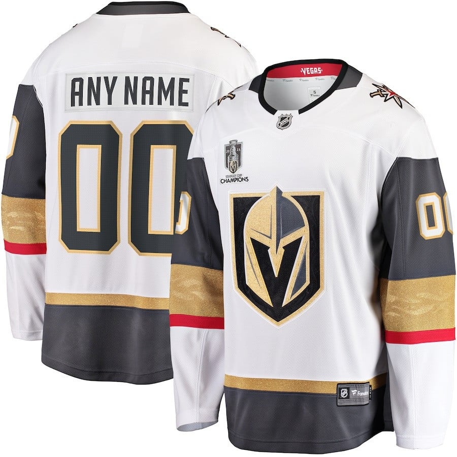 Vegas Golden Knights 2023 Stanley Cup Champions Patch Custom 00 Away Breakaway Custom Hockey Jersey - White - JS331 
