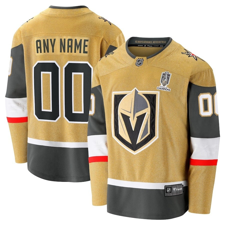 Vegas Golden Knights 2023 Stanley Cup Champions Patch Custom 00 Home Breakaway Custom Hockey Jersey - Gold - JS704 