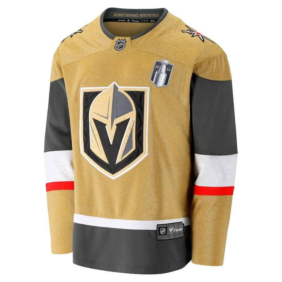 Alternative view of Vegas Golden Knights 2023 Stanley Cup Final Home Breakaway Hockey Jersey - Gold - JS428 