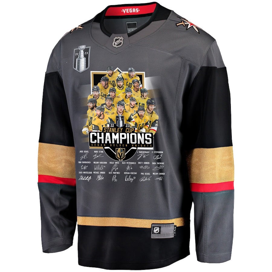 Alternative view of Vegas Golden Knights Celebrating Vegas' Championship 2023 Stanley Cup Men Hockey Jersey - Black - JS678 