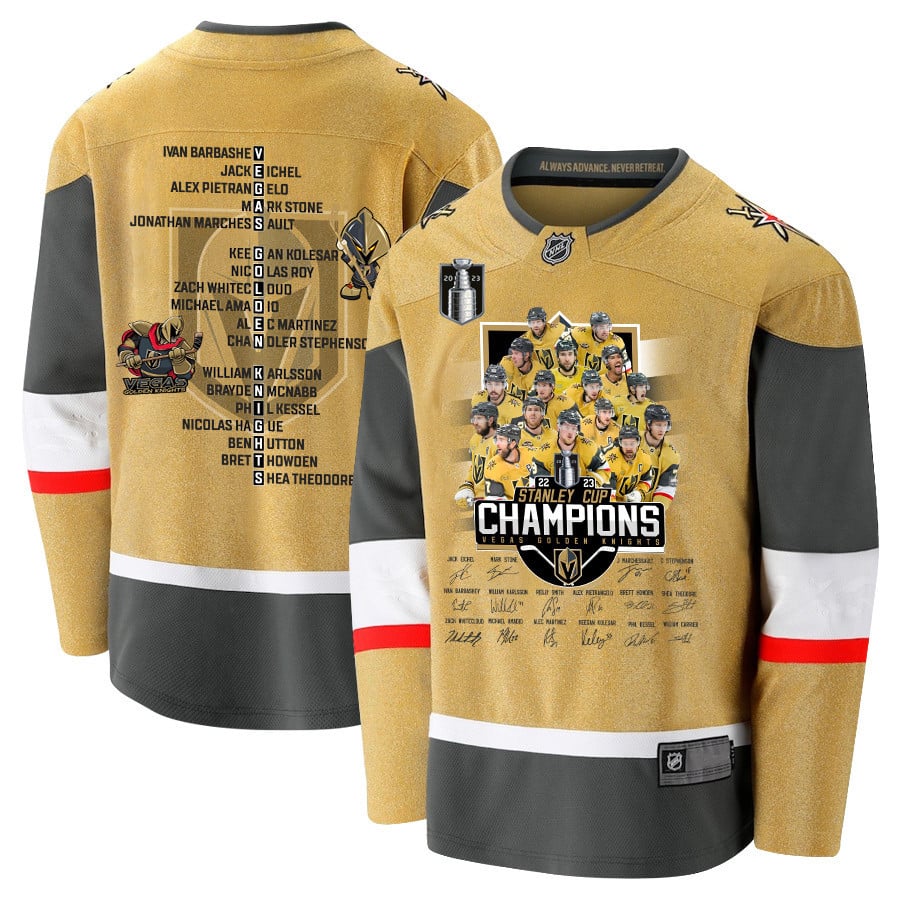Vegas Golden Knights Celebrating Vegas' Championship 2023 Stanley Cup Men Hockey Jersey - Yellow - JS312 