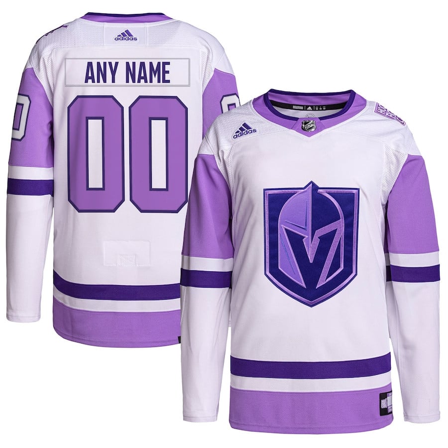 Vegas Golden Knights Hockey Fights Cancer Primegreen Custom Men Hockey Jersey - White/Purple - JS358 