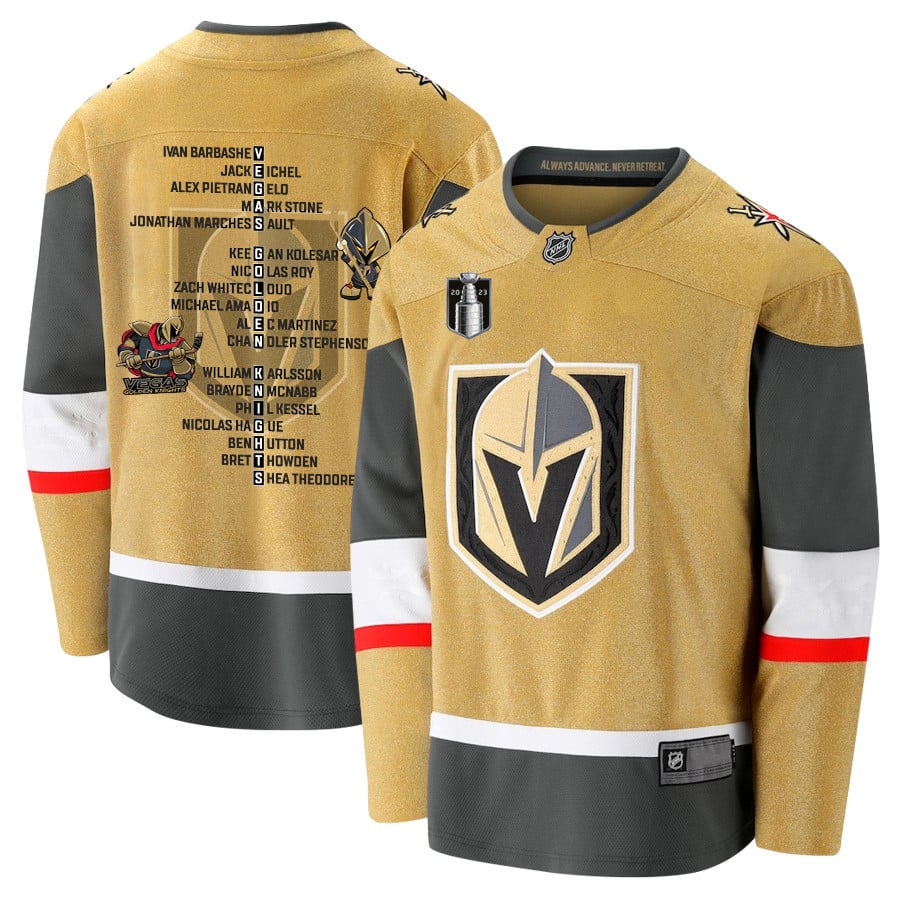 Vegas Golden Knights Players List 2023 Stanley Cup Men Hockey Jersey - Yellow - JS703 