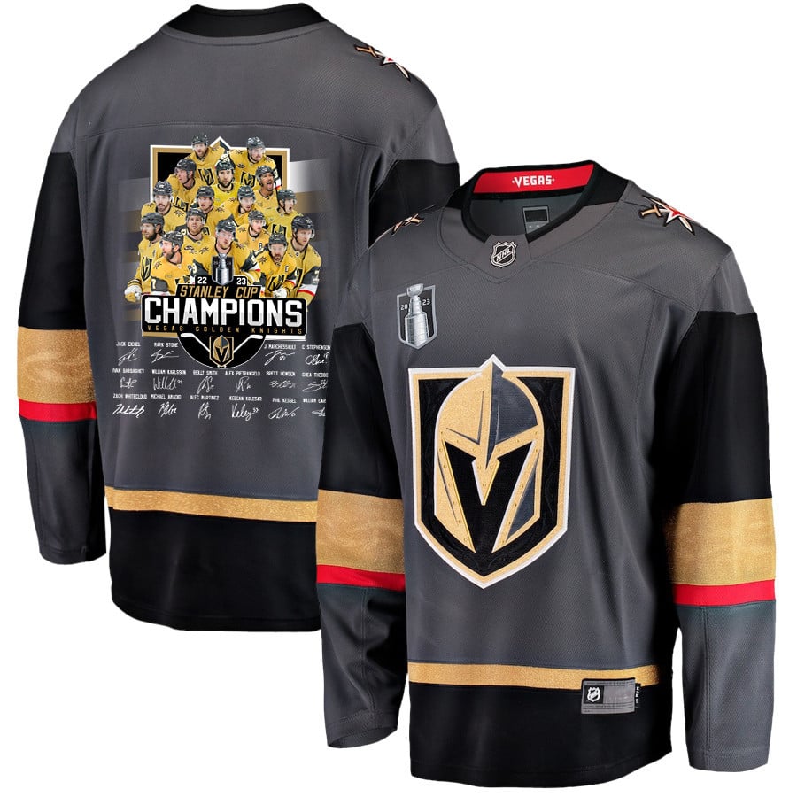 Vegas Golden Knights Players Signatures 2023 Stanley Cup Men Hockey Jersey - Black - JS178 
