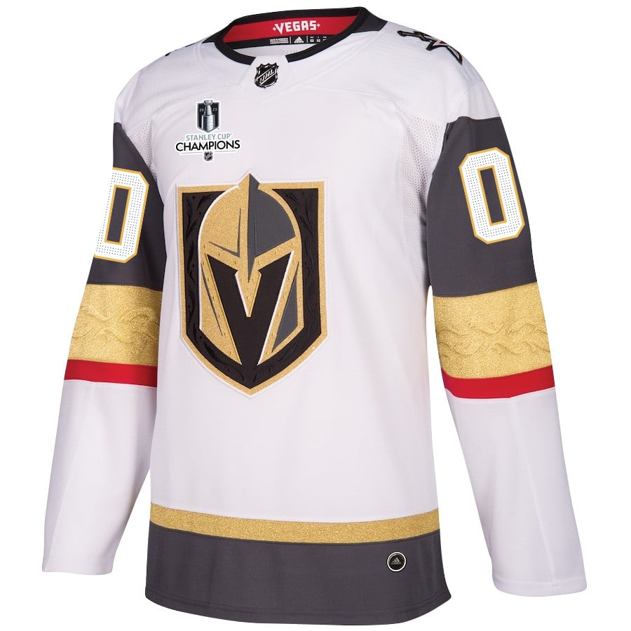 Alternative view of Vegas Golden Knights Stanley Cup 2023 Champions Patch Away Breakaway Custom Men Hockey Jersey - White - JS917 