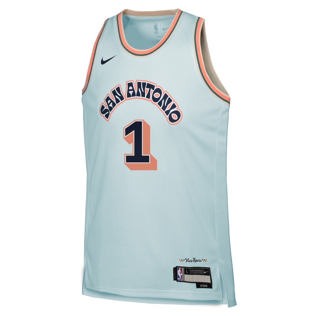 Alternative view of Victor Wembanyama 1 San Antonio Spurs 2024/25 Swingman Player YOUTH Basketball Jersey - City Edition - Light Blue - JS956 