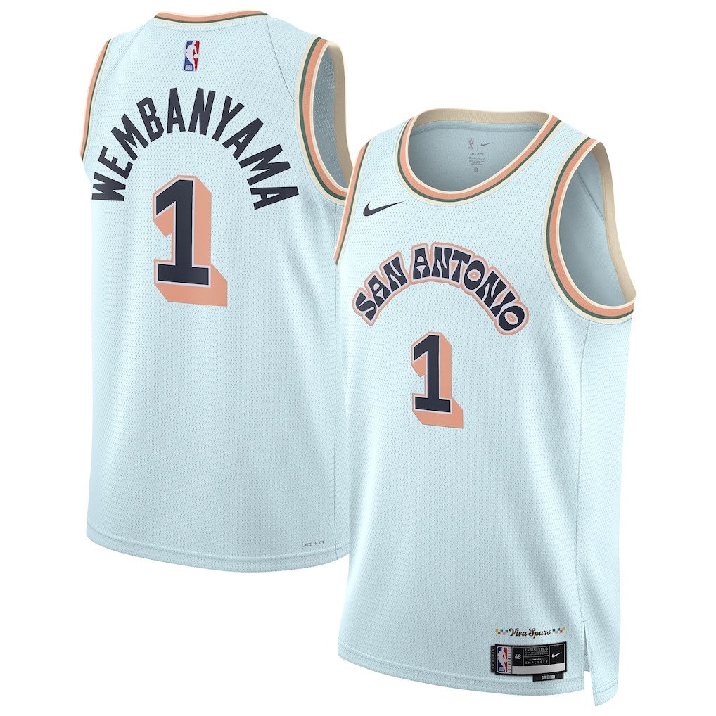 Victor Wembanyama 1 San Antonio Spurs Unisex 2024/25 Swingman Player Basketball Jersey - City Edition - Light Blue - JS545 