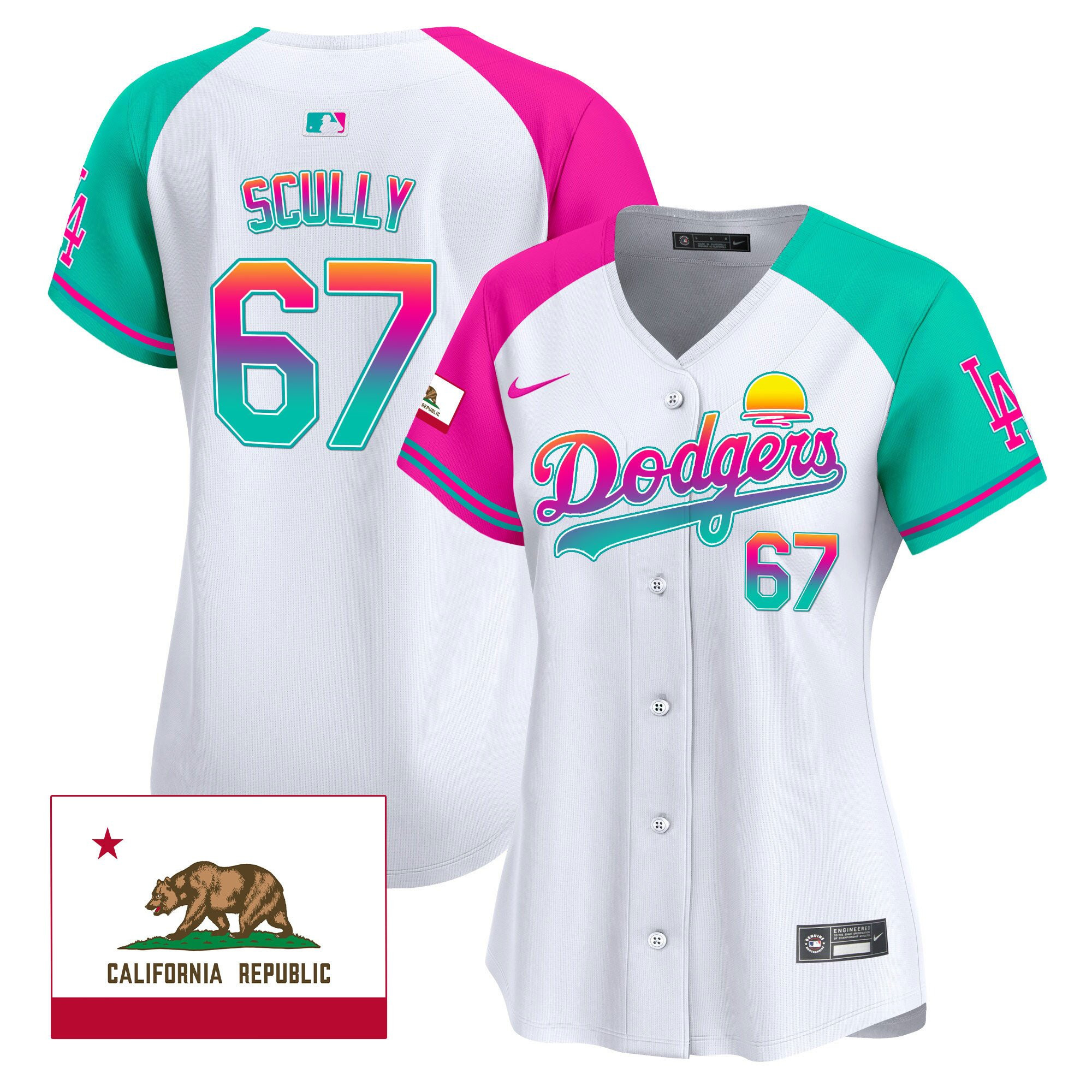 Vin Scully 67 Los Angeles Dodgers 2024 Los Angeles City Style California Republic Patch Women Baseball Jersey - Alternate 