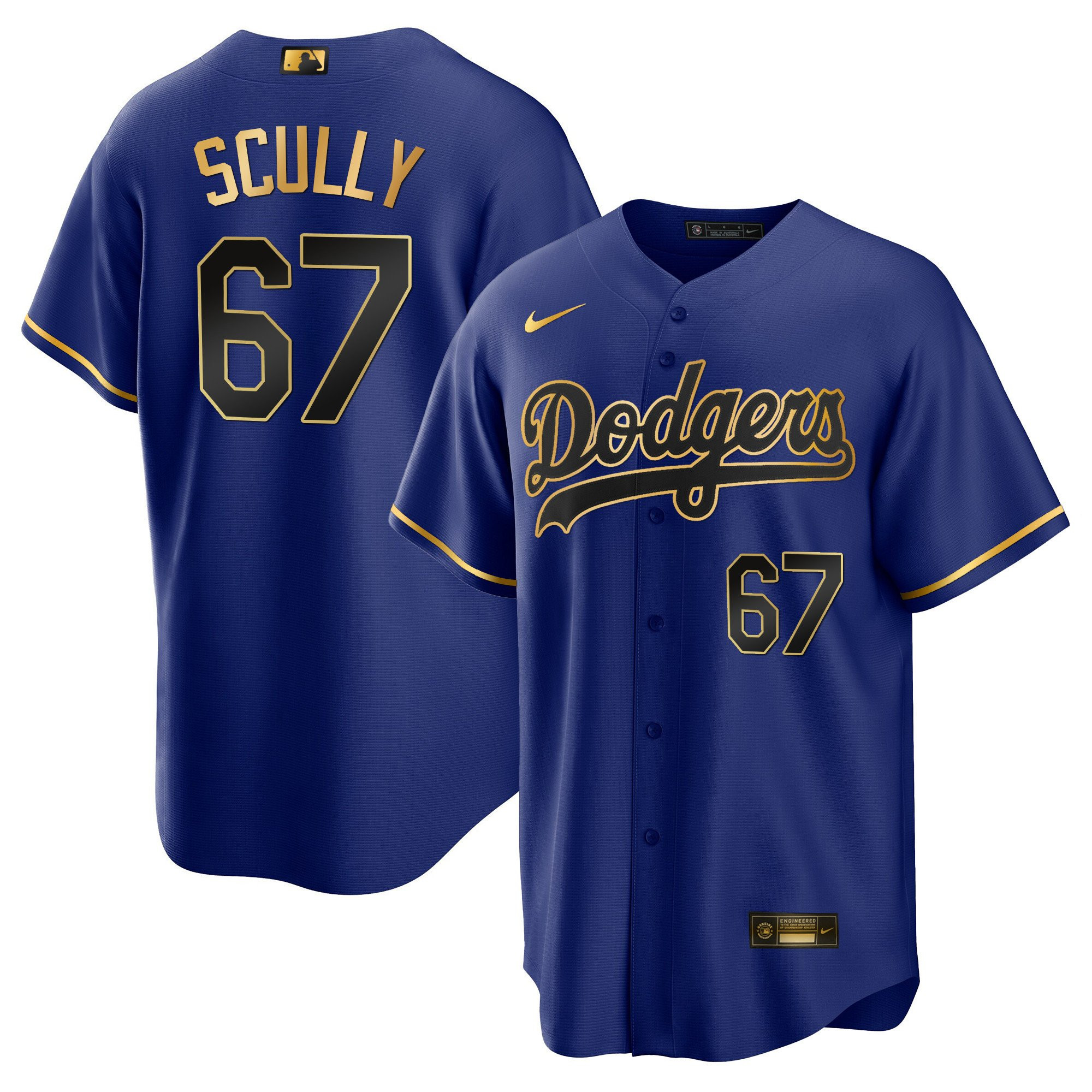 Vin Scully 67 Los Angeles Dodgers Baseball Men Baseball Jersey - Cool Black Royal 