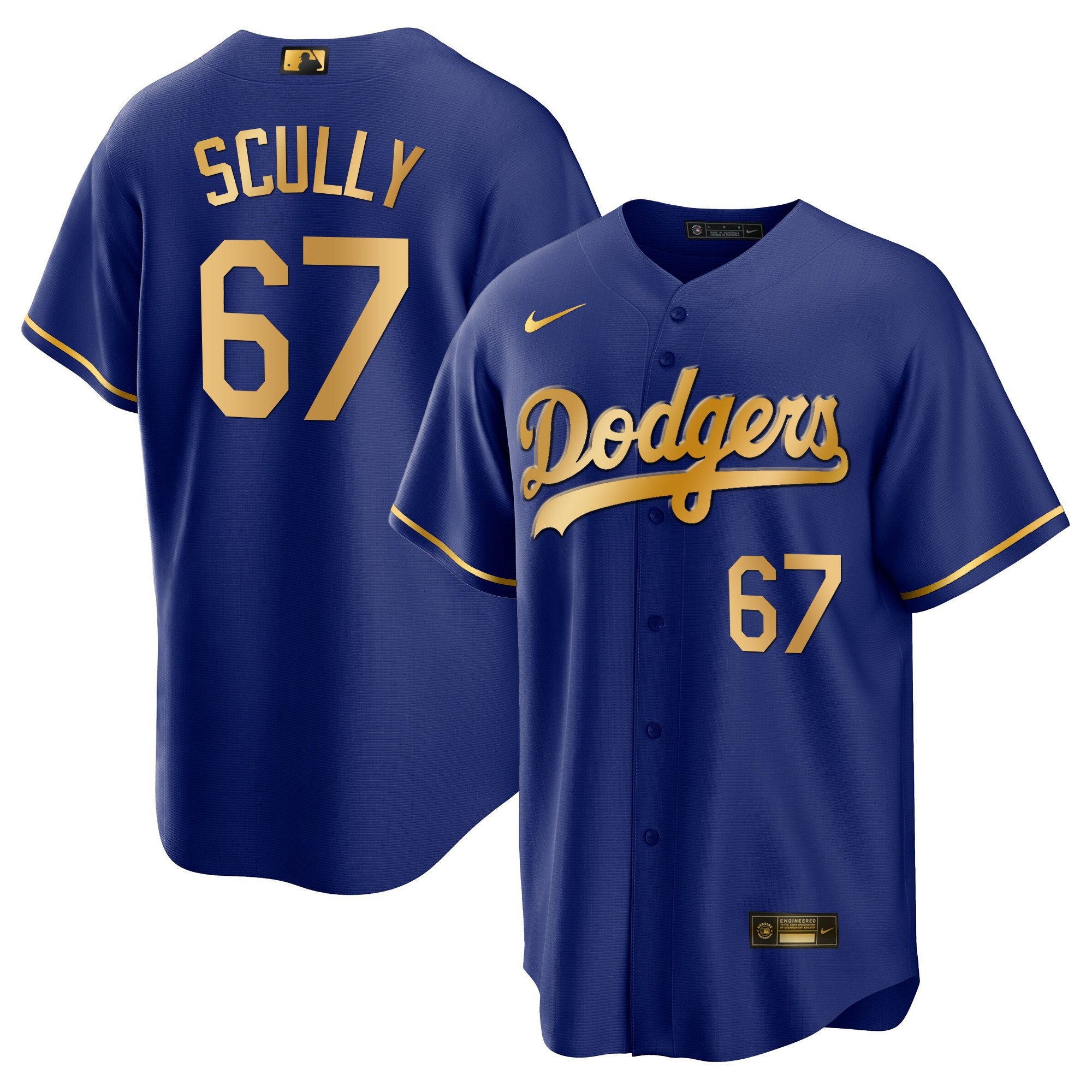 Vin Scully 67 Los Angeles Dodgers Baseball Men Baseball Jersey - Cool Royal Gold 