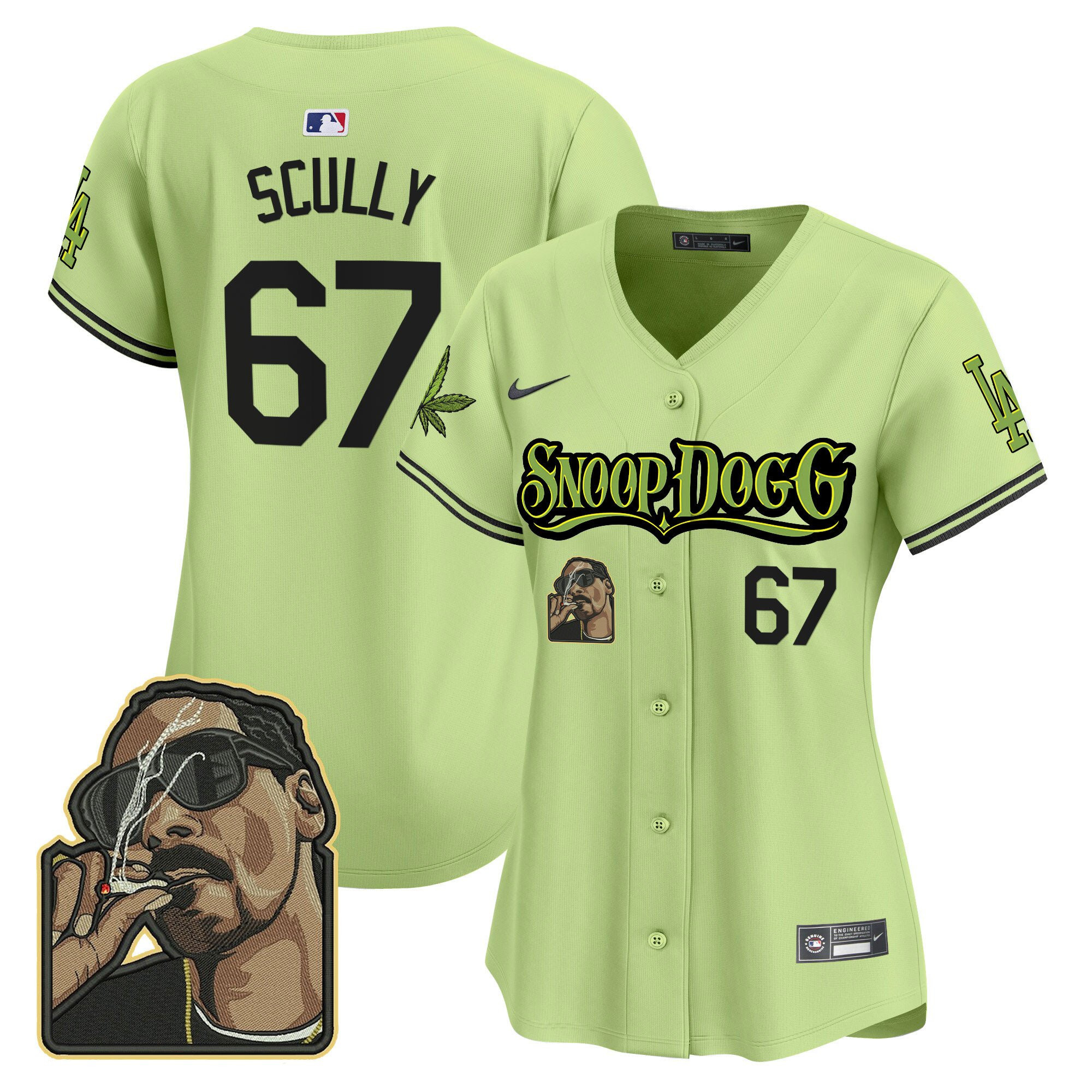 Vin Scully 67 Los Angeles Dodgers Snoop Dogg Women Baseball Jersey - Light Green 