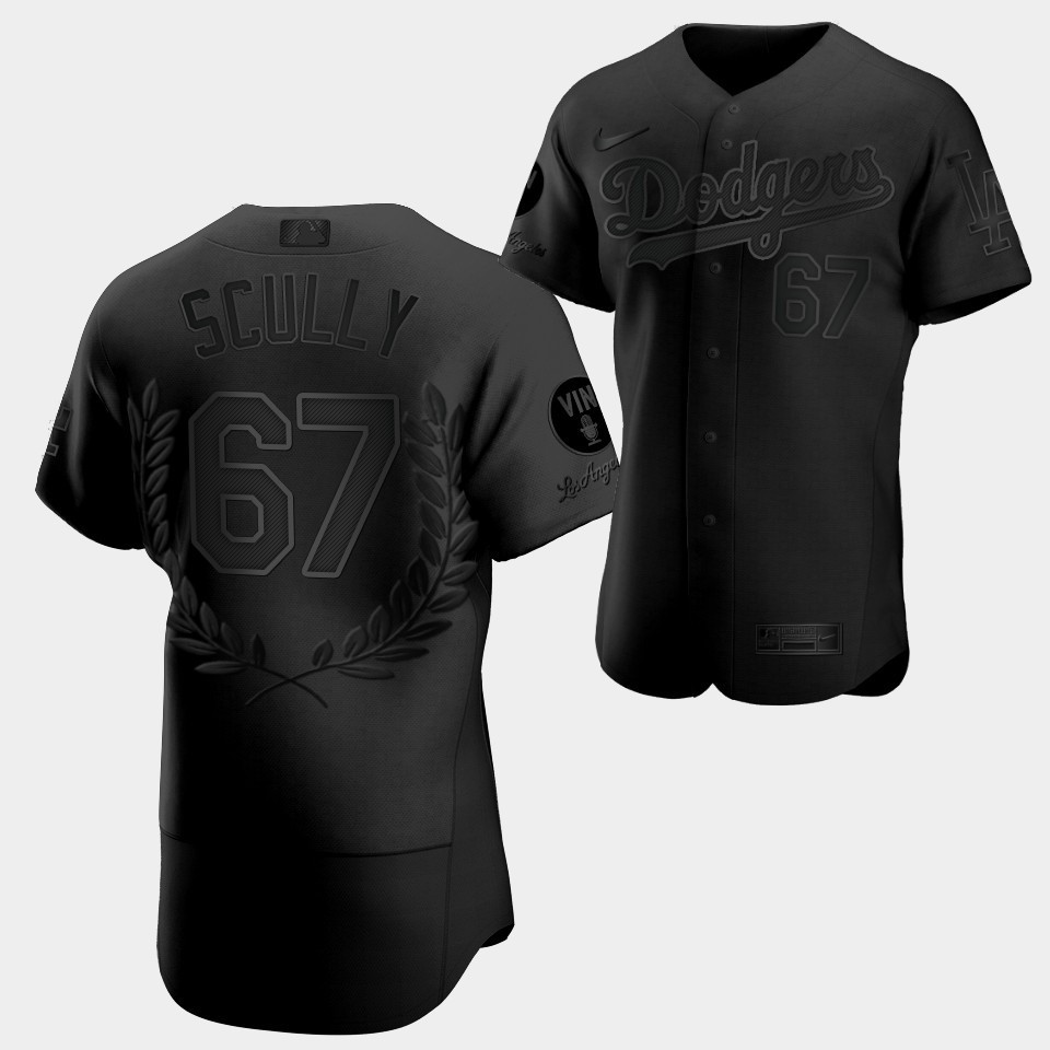 Vin Scully Special Commemorative Los Angeles Dodgers 67 Black Vin Forever Baseball Jersey 