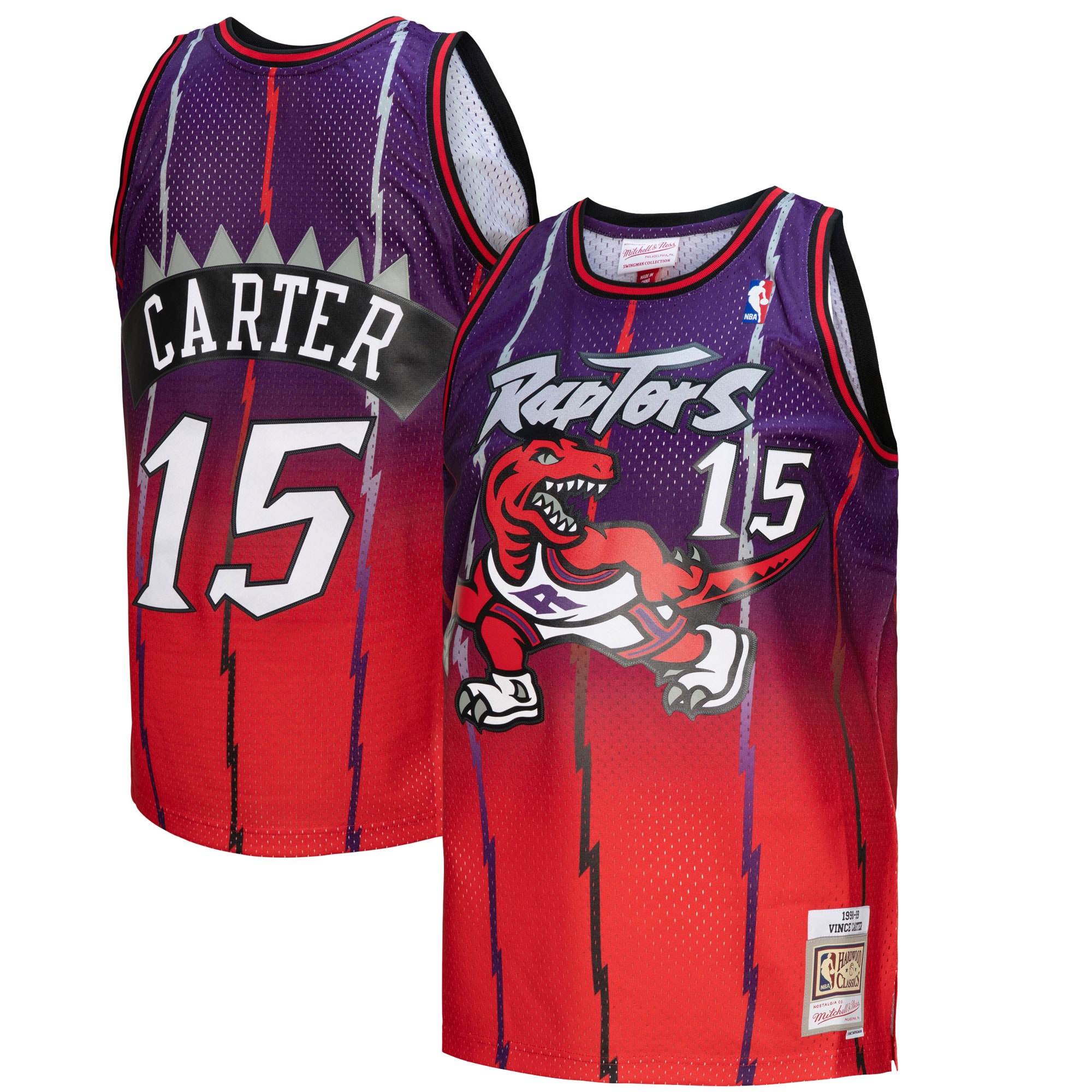 Vince Carter Toronto Raptors Mitchell & Ness 1998/99 Hardwood Classics Fadeaway Swingman Player Basketball Jersey - Red/purple