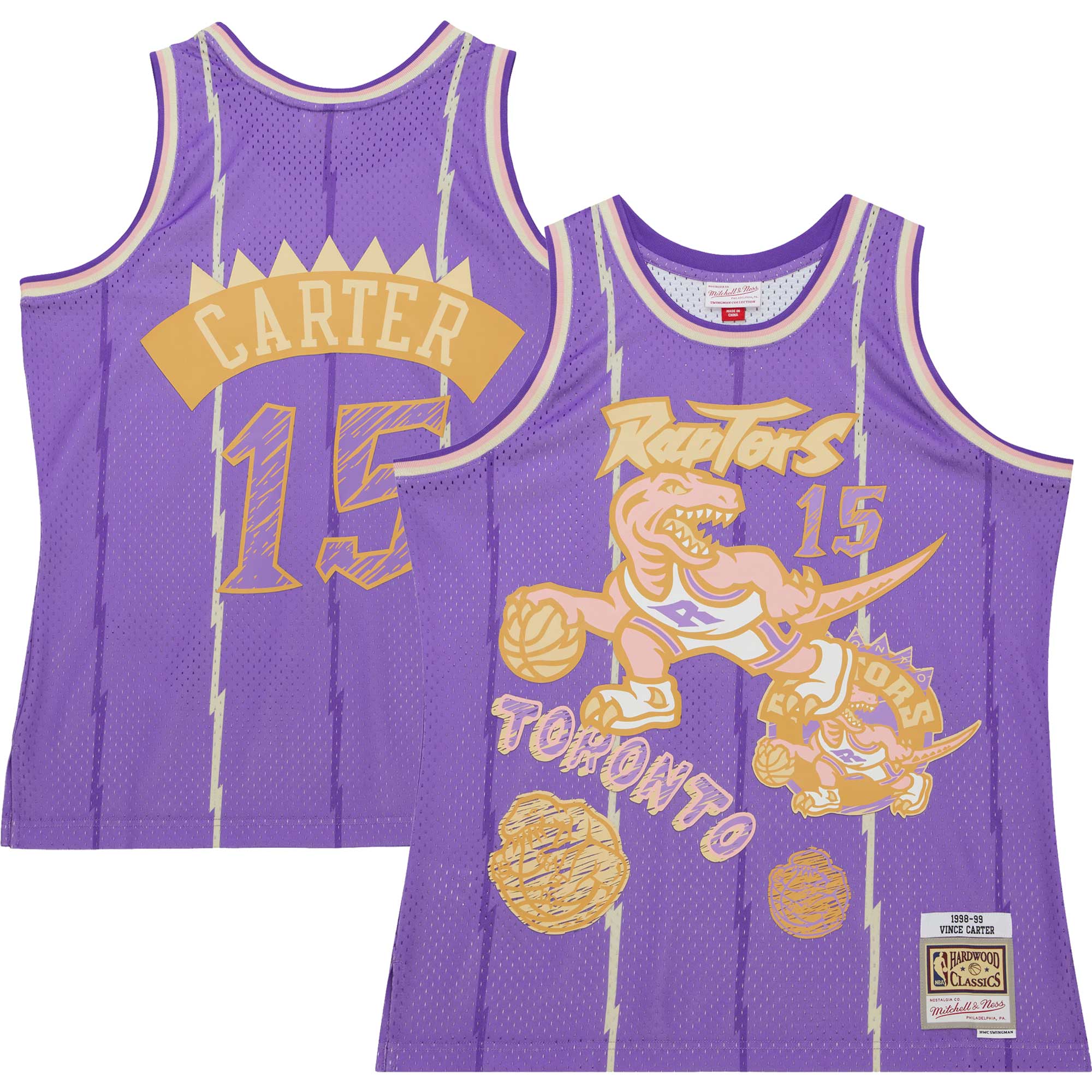 Vince Carter Toronto Raptors Mitchell & Ness 1998/99 Swingman Sidewalk Sketch Basketball Jersey - Purple