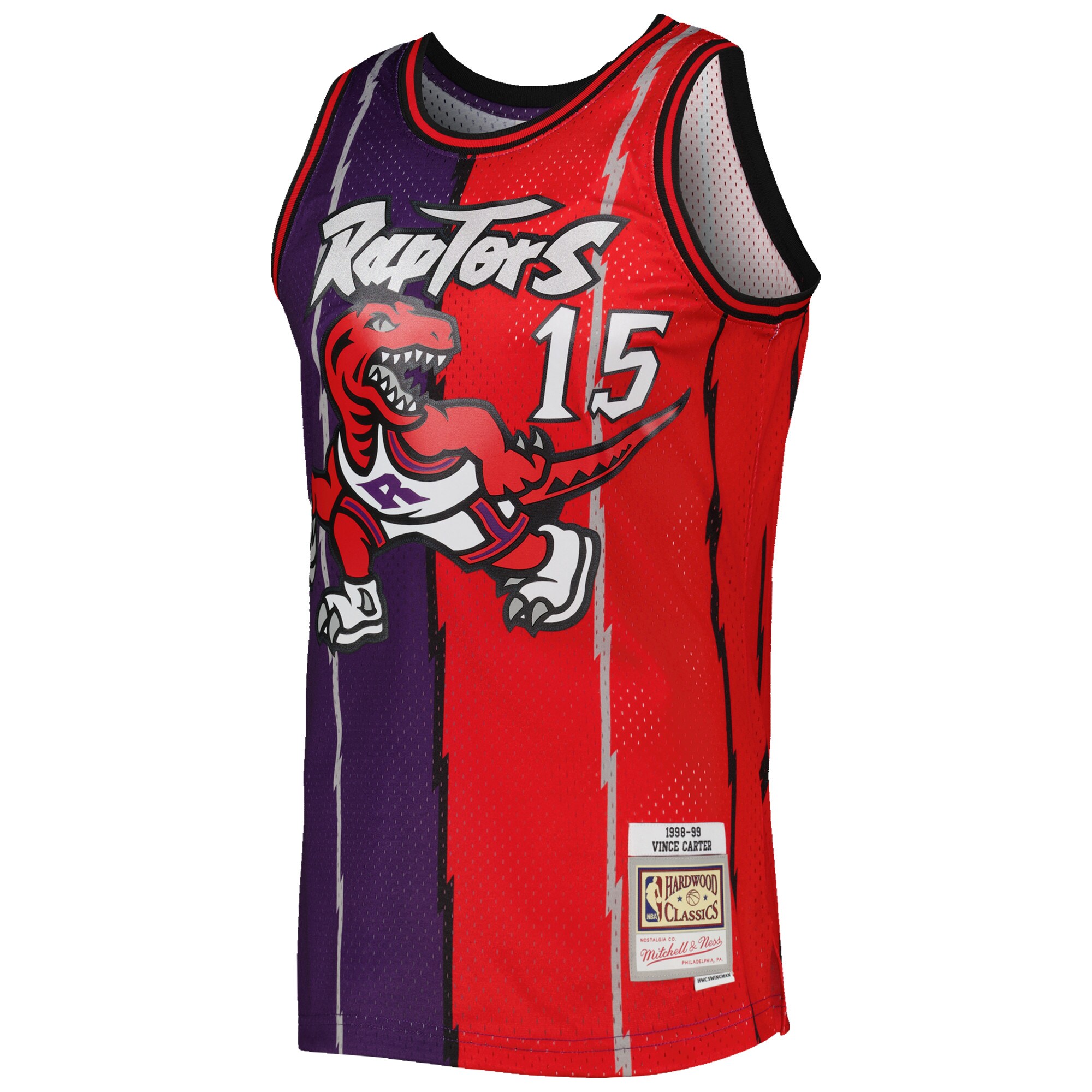 Alternative view of Vince Carter Toronto Raptors Mitchell & Ness Hardwood Classics 1998/99 Split Swingman Basketball Jersey - Purple/red