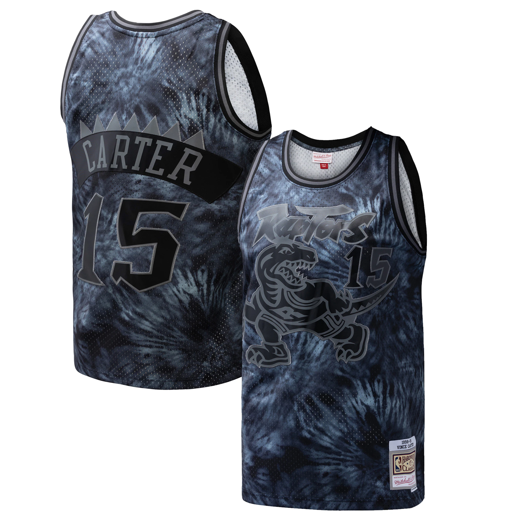 Alternative view of Vince Carter Toronto Raptors Mitchell & Ness Hardwood Classics 1998/99 Tie-dye Swingman Basketball Jersey - Black