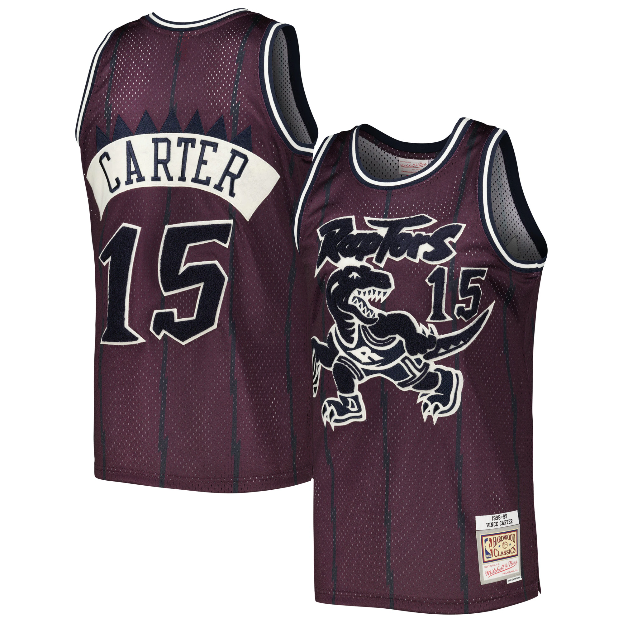 Alternative view of Vince Carter Toronto Raptors Mitchell & Ness Hardwood Classics Off-court Swingman Basketball Jersey - Purple