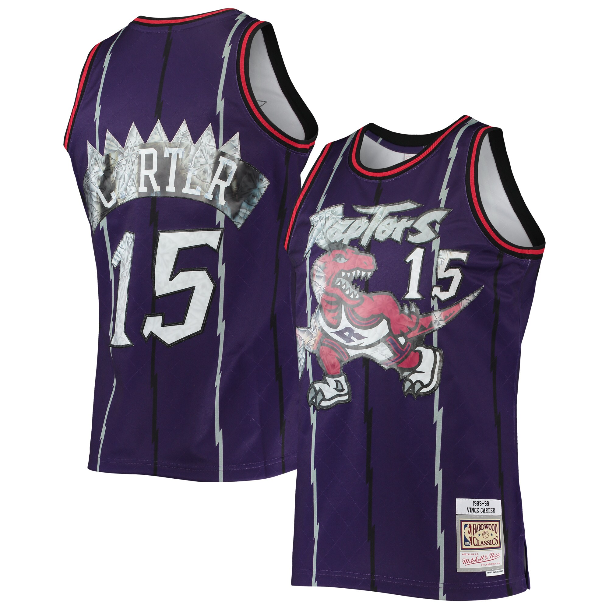 Alternative view of Vince Carter Toronto Raptors Mitchell & Ness 1996-97 Hardwood Classics Nba 75th Anniversary Diamond Swingman Basketball Jersey - Purple