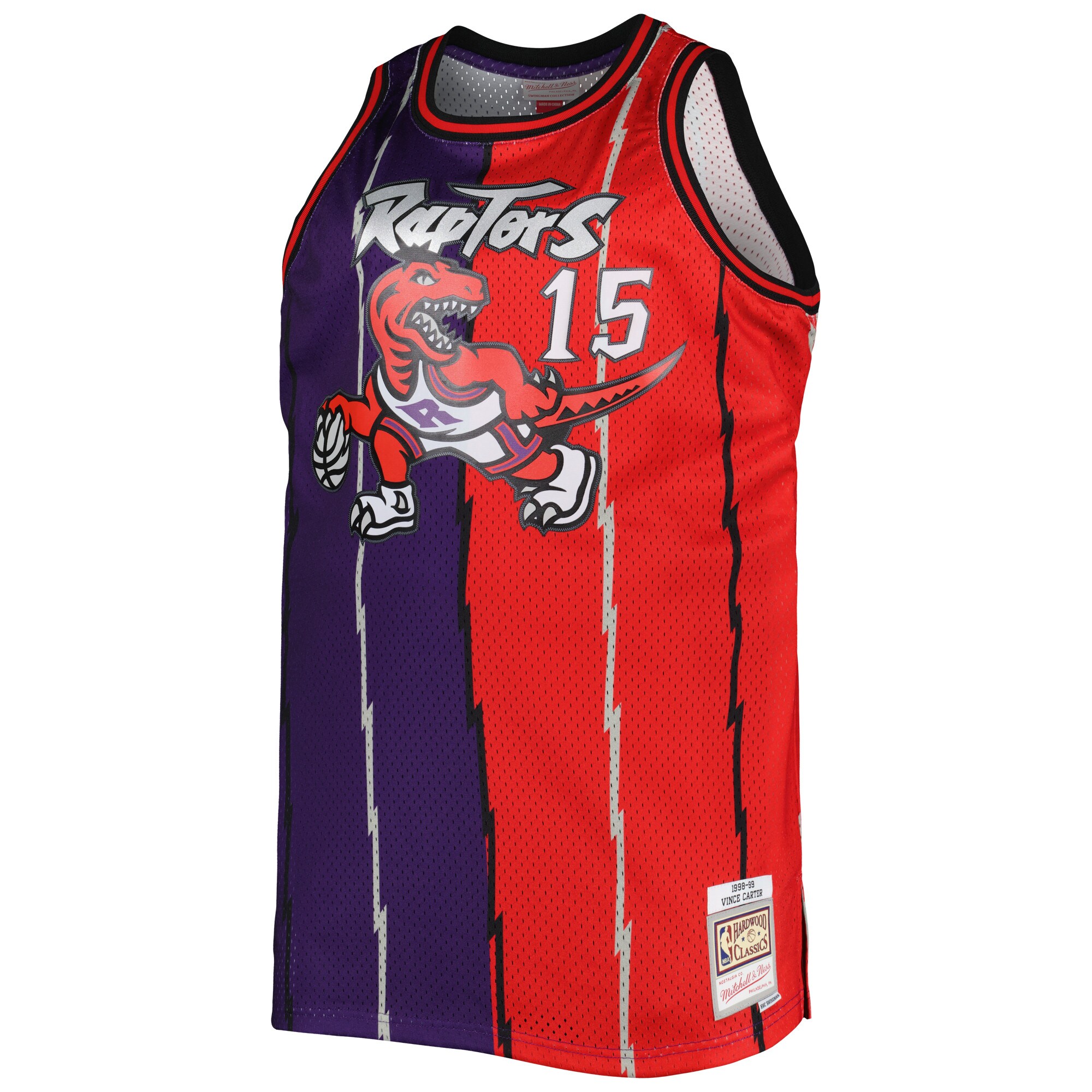 Alternative view of Vince Carter Toronto Raptors Mitchell & Ness Big & Tall Hardwood Classics 1998/99 Split Swingman Basketball Jersey - Purple/red