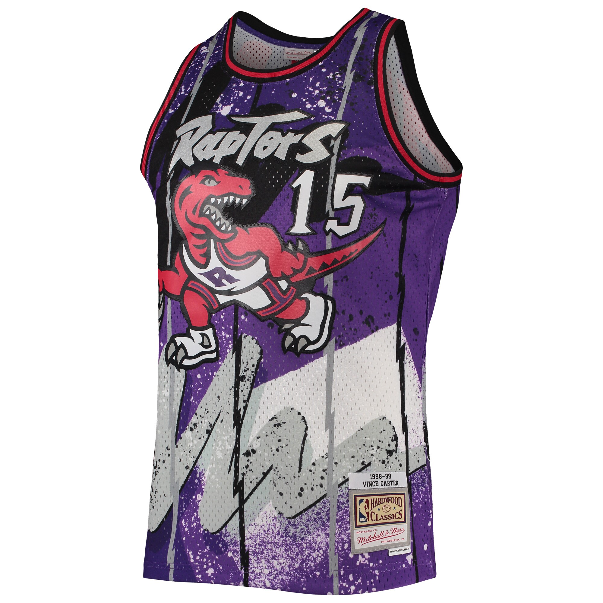 Alternative view of Vince Carter Toronto Raptors Mitchell & Ness Hardwood Classics 1998/99 Hyper Hoops Swingman Basketball Jersey - Purple