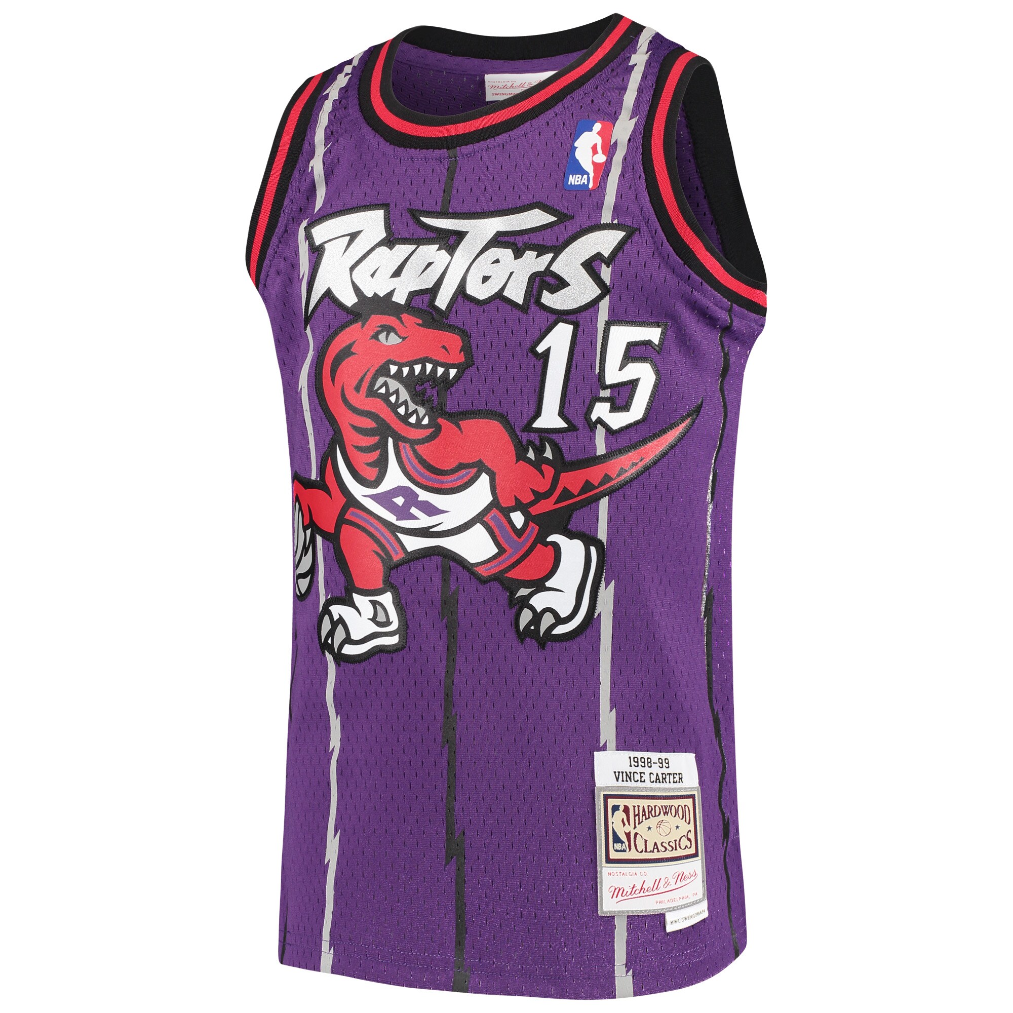 Alternative view of Vince Carter Toronto Raptors Mitchell & Ness Youth 1998/99 Hardwood Classics Swingman Throwback Basketball Jersey - Purple