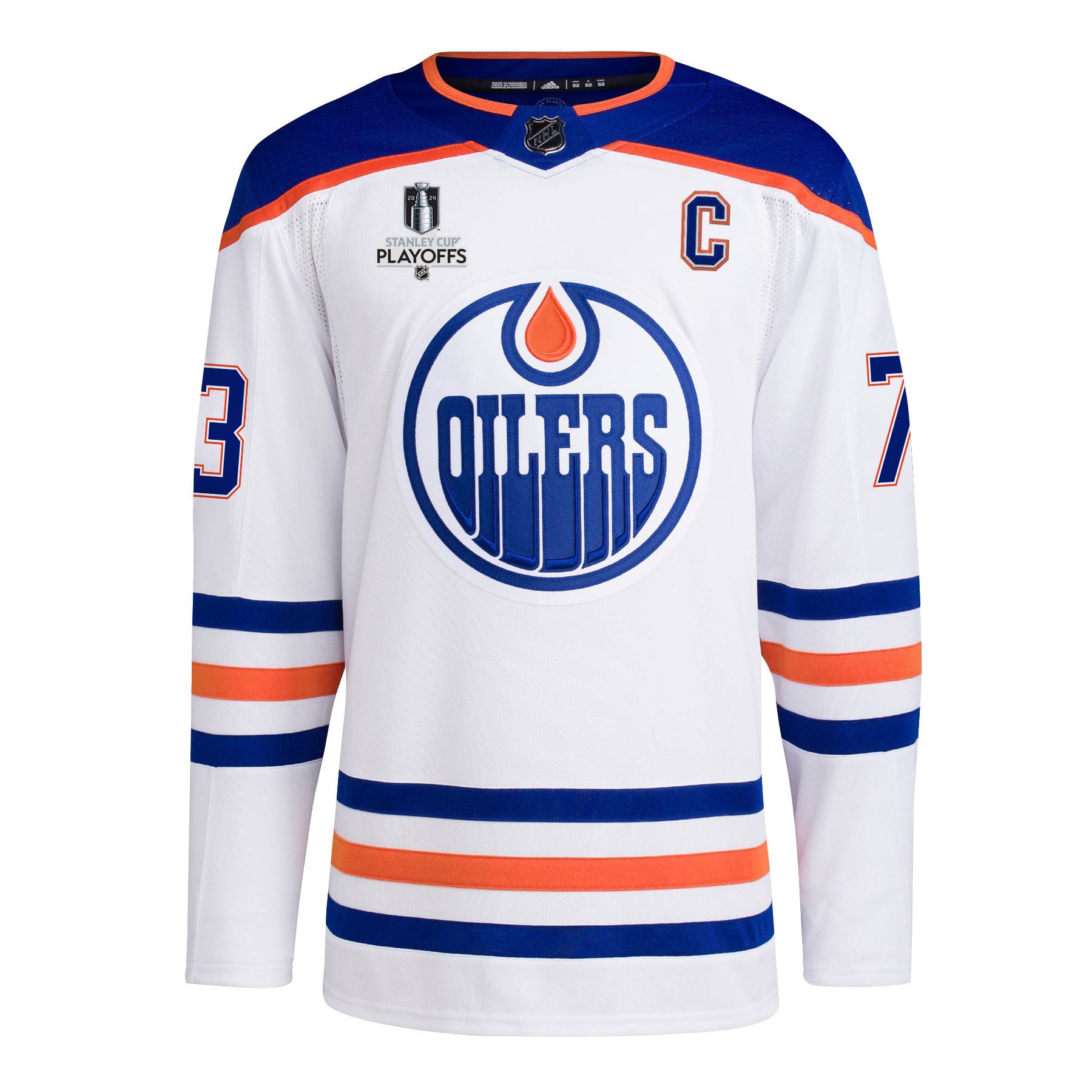 Alternative view of Vincent Desharnais 73 Edmonton Oilers 2024 NHL Playoffs Patch Away Hockey Jersey - Men, White - JS956 