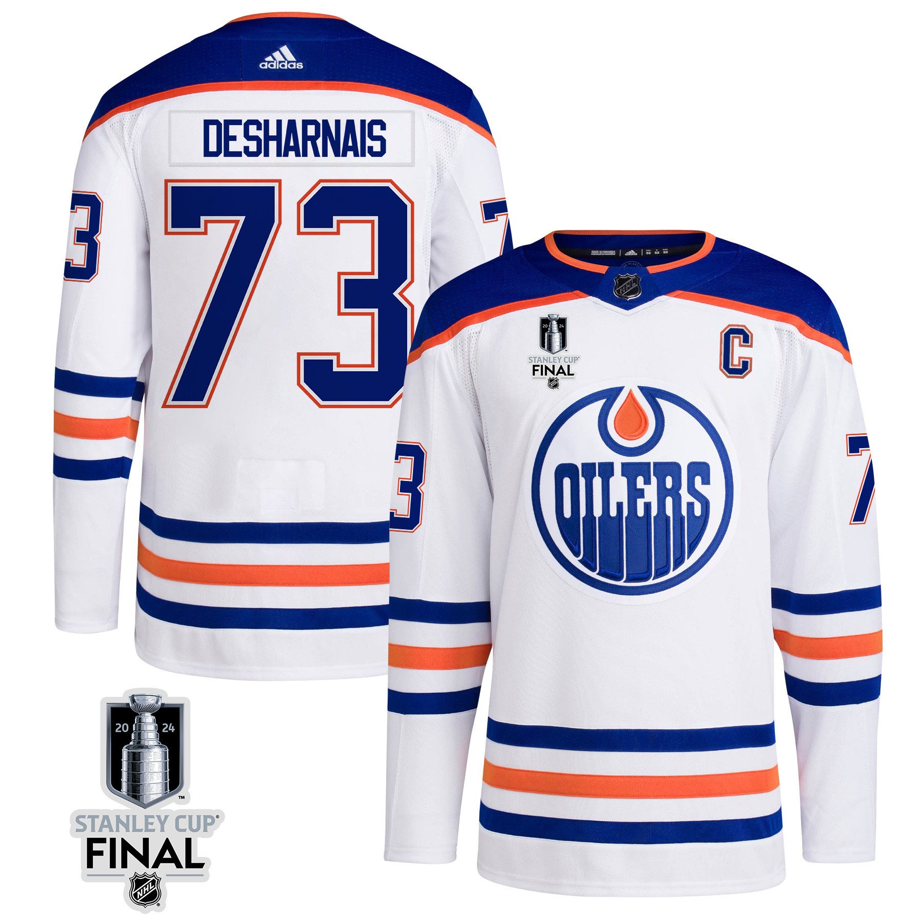Vincent Desharnais 73 Edmonton Oilers 2024 STANLEY CUP Final Away Hockey Jersey - Men, White - JS655 