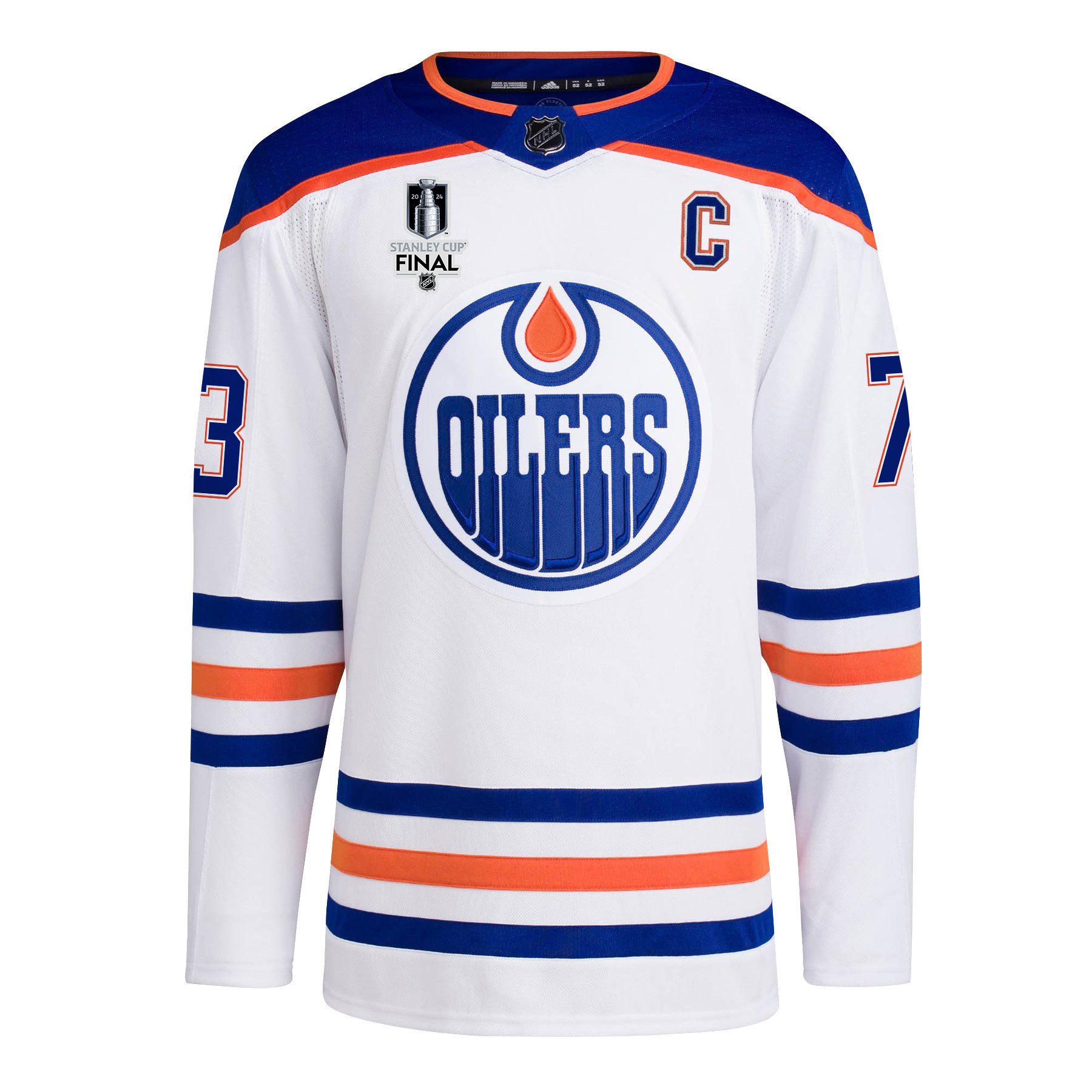 Alternative view of Vincent Desharnais 73 Edmonton Oilers 2024 STANLEY CUP Final Away Hockey Jersey - Men, White - JS655 