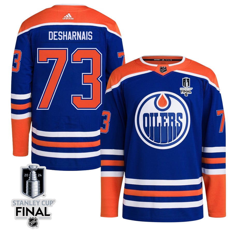 Vincent Desharnais 73 Edmonton Oilers 2024 STANLEY CUP Final Home Primegreen Hockey Jersey - Men, Royal - JS475 