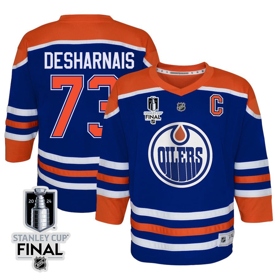 Vincent Desharnais 73 Edmonton Oilers 2024 STANLEY CUP Final Youth Home Hockey Jersey - Royal - JS618 